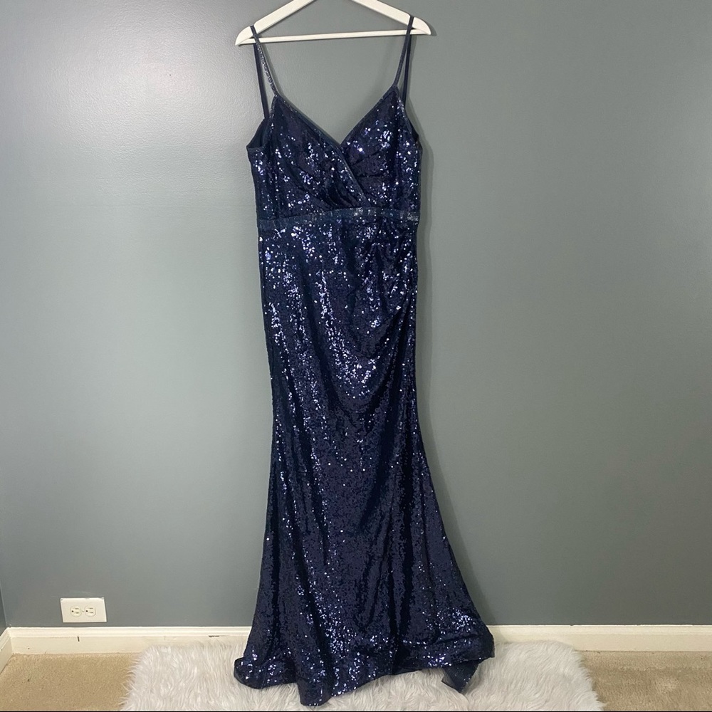 Camille La Vie Blue Sequin Formal Dress
